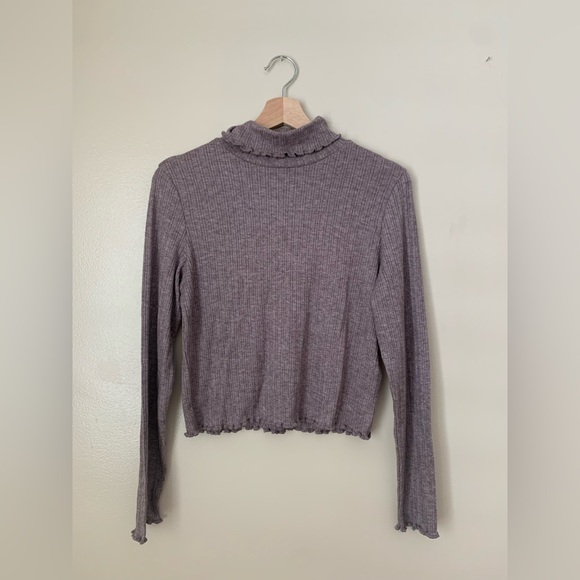 Madewell Cropped Long-Sleeve Turtleneck Tee Chocolate Raisin Size L - Picture 2 of 6